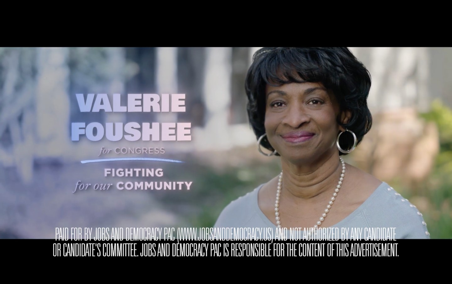 A screenshot from an AI-funded ad in support of North Carolina congressional candidate Valerie Foushee.